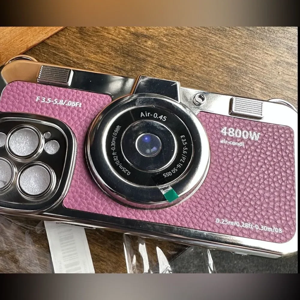 NWT iPhone, pro X retro 3-D vintage camera case with a strap purple